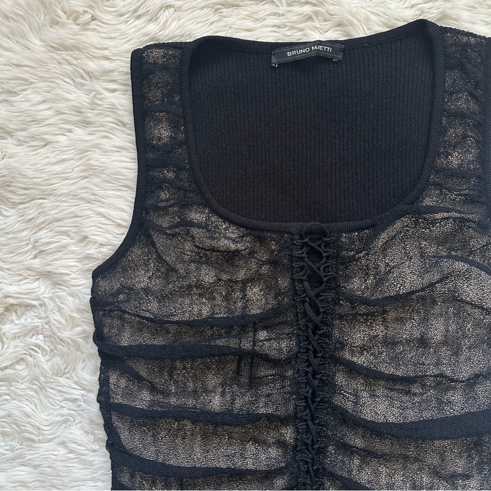 Bruno Manetti Top Sleeveless Tank Ruched Lace Up Front Black IT 44 Sz M - Picture 4 of 12